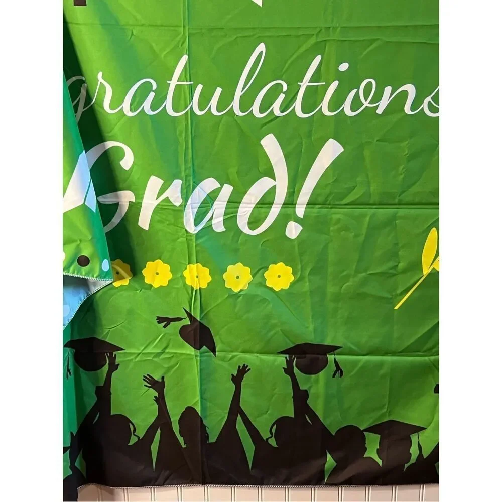 Congratulations Graduate Decorations Party Backdrop Large Banner Green 70X43
